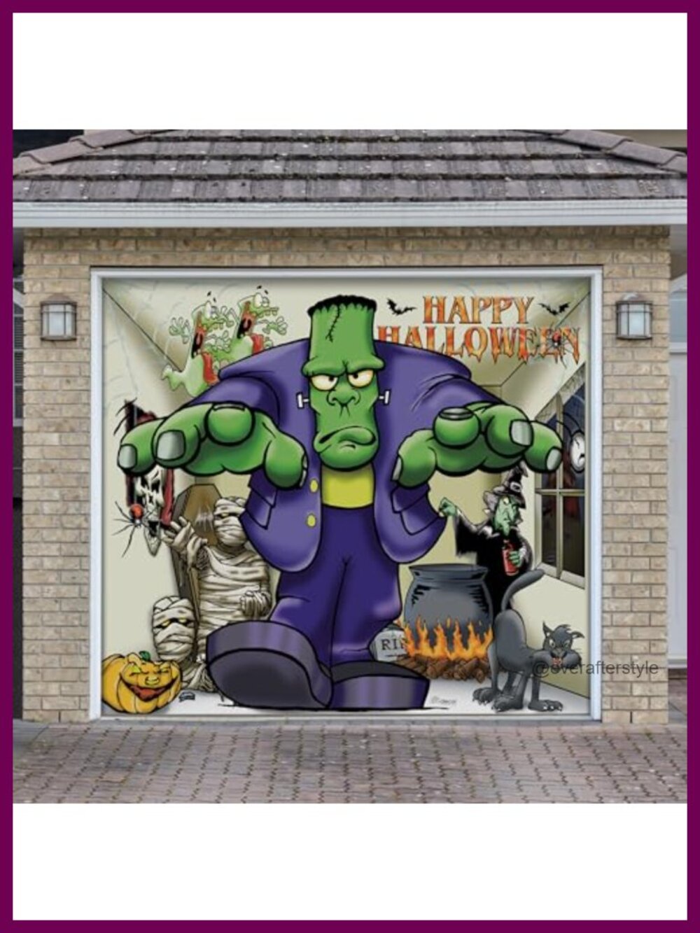 Frankenstein Halloween Garage Door Banner 7' x 8' Weather-Resistant